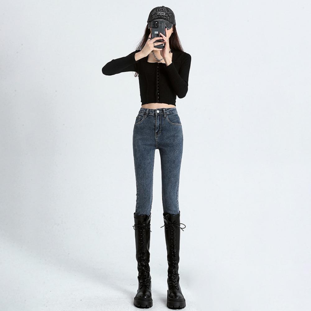 

Джинсы женские осенние 2025 новые эластичные универсальные с высокой талией и узким низом, тренд 32