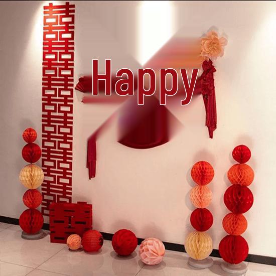 3D Floral Wedding Decor Set: Paper Flowers & Double Happiness Wall Stickers for Bedroom & Living Room