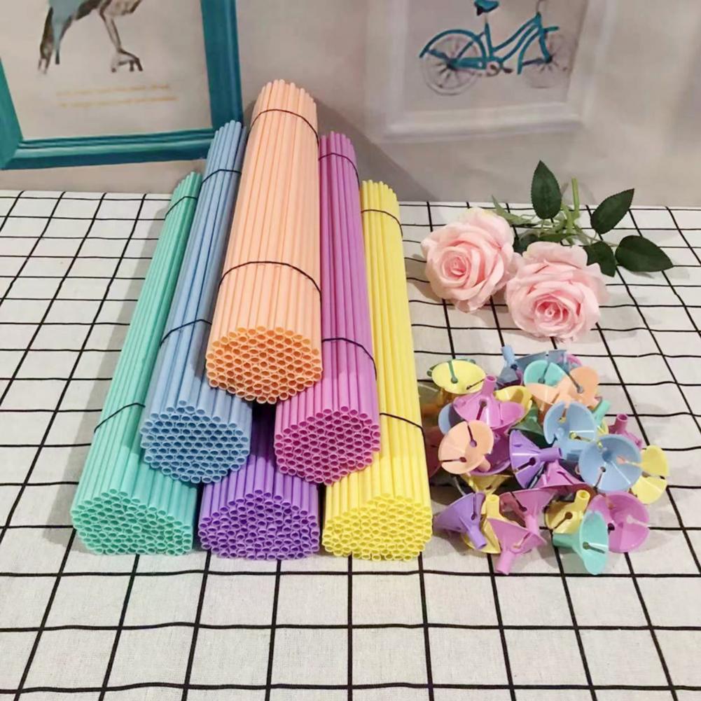100 Pcs Balloon Sticks Plastic Balloon Sticks Holders with Cups for Anniversary Birthday Christmas Party Wedding Decoration