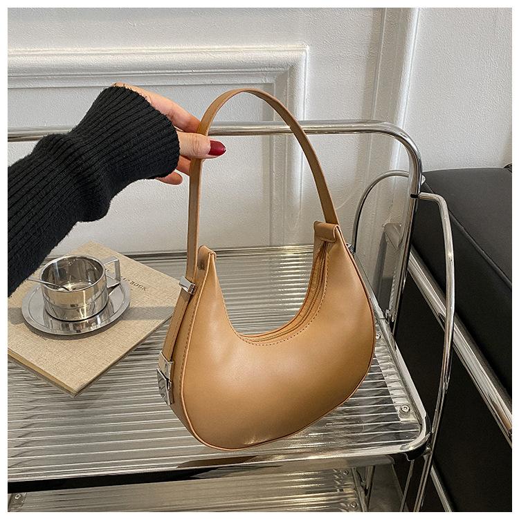

Underarm Bag New Tide Solid Color Casual Texture Fashi One Shoulder French Niche Crescent Shape хакі