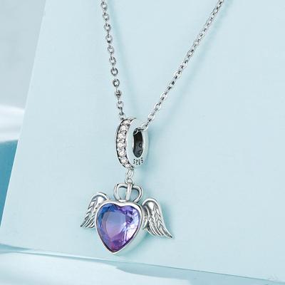 Violet Angel Wings Love Heart Wings  Pendant Elegant Princess S925 Sterling Silver Heart Angel Wings Necklace