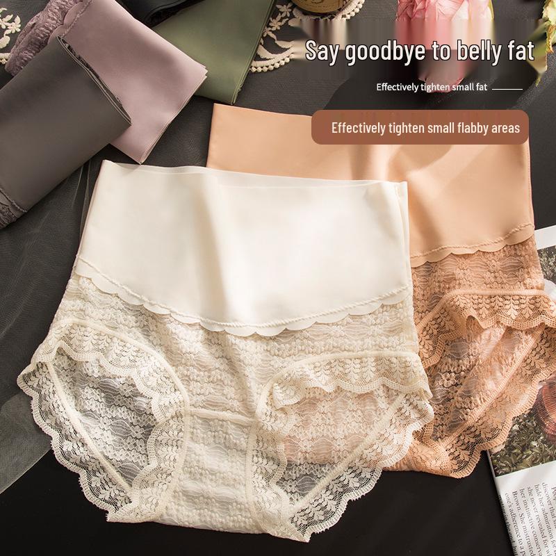 TikTok Women's Lace High-Waist Seamless Tummy Control Panties - Breathable, Thin, Plus Size Summer Briefs