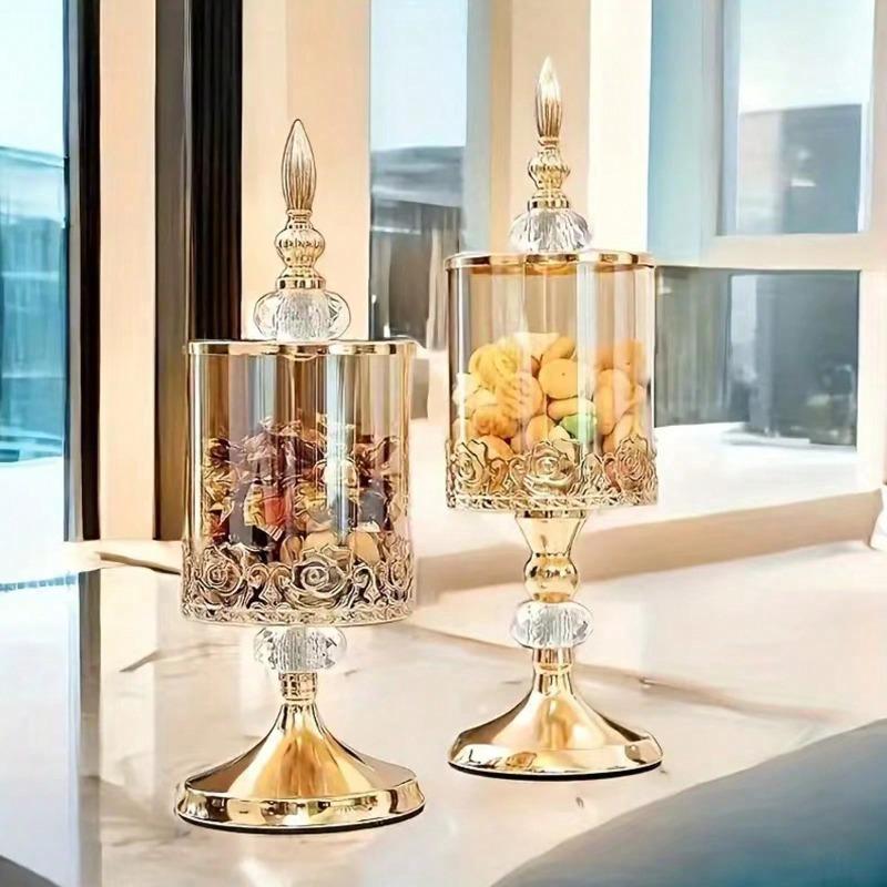 European Chic Candy Jar For Living Room Decor, Coffee Table Accent & Desktop Showcase, Aesthetic Home Accent For Sweet Treats Cake Stand