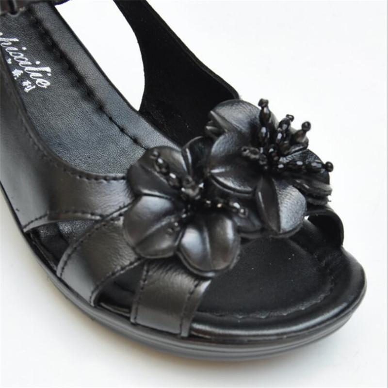 Cowhide women's sandals summer fashion diamond platform High heels casual Slope Heels slippers womens shoes Cozy mother shoes