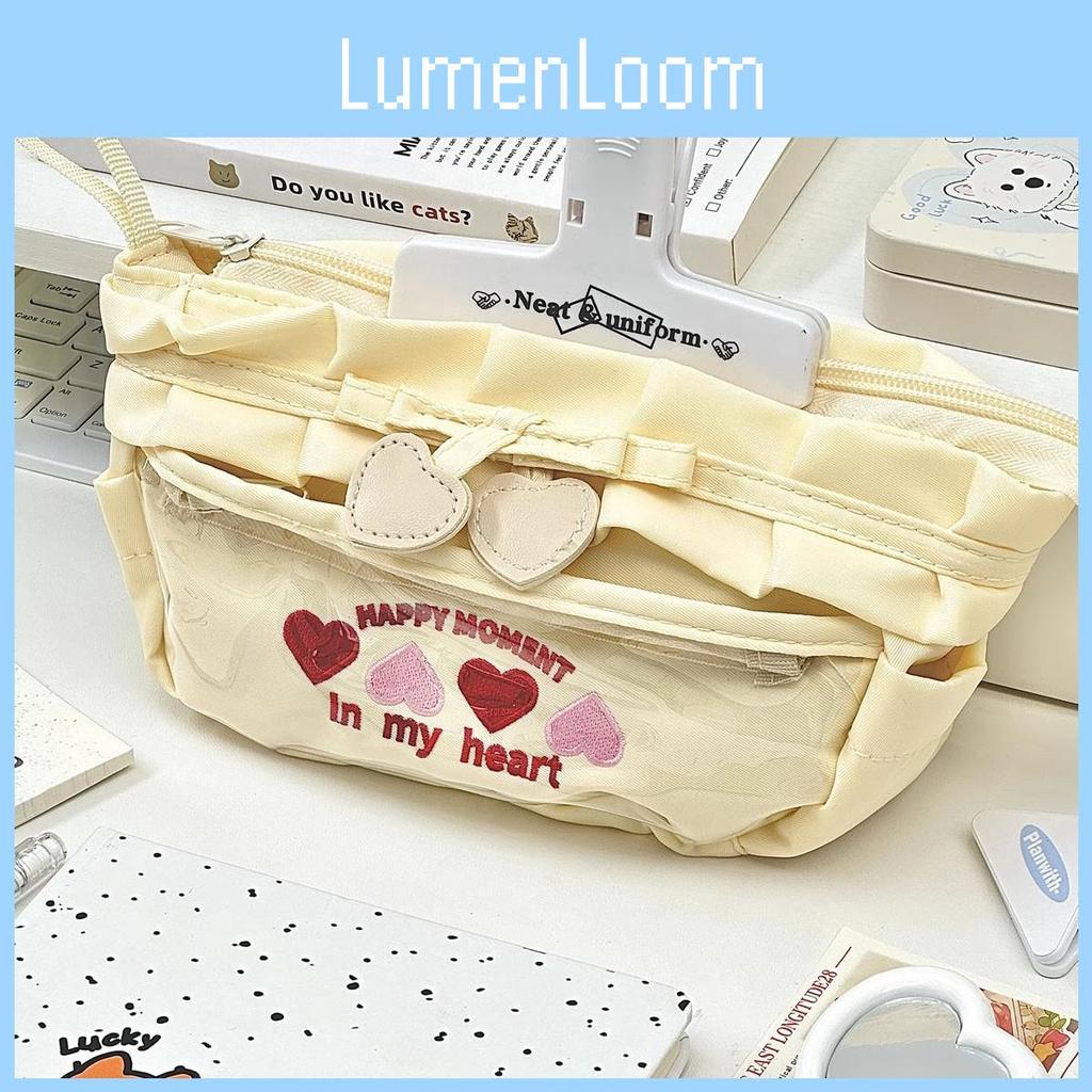 Cute Heart Lace Pencil Case With Large Capacity For Students And Office Use