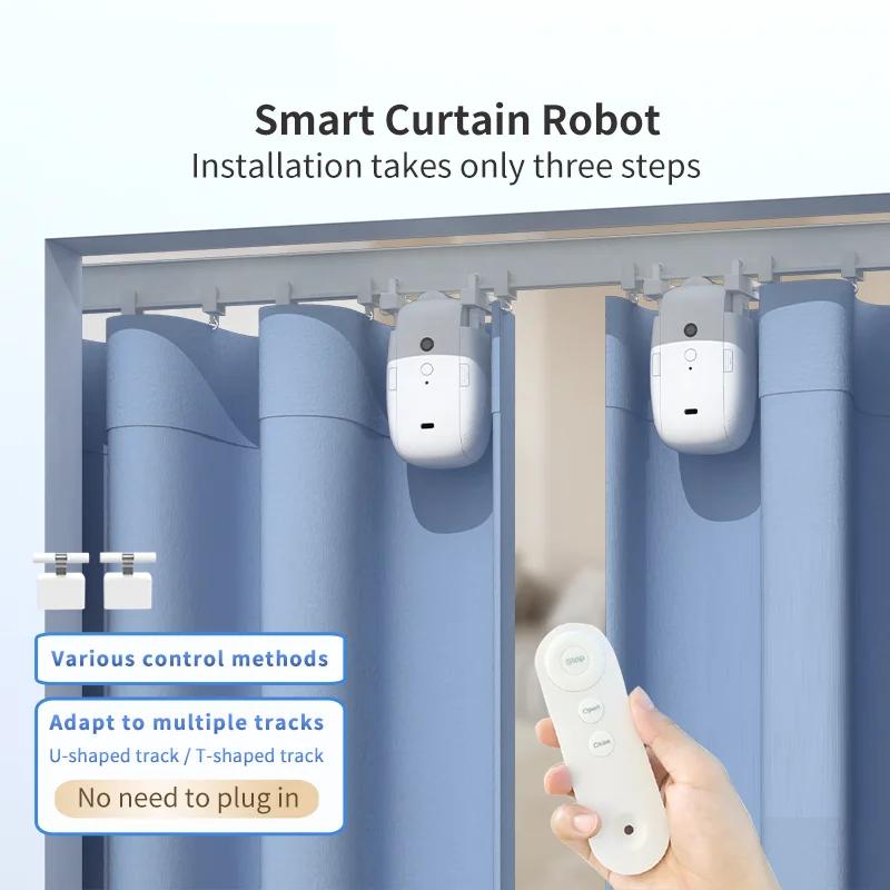 Smart For Home Curtain Opener Electronic Rome/T/U Track Curtain Motor Robot Remote Button Control Automatic Curtain Opener