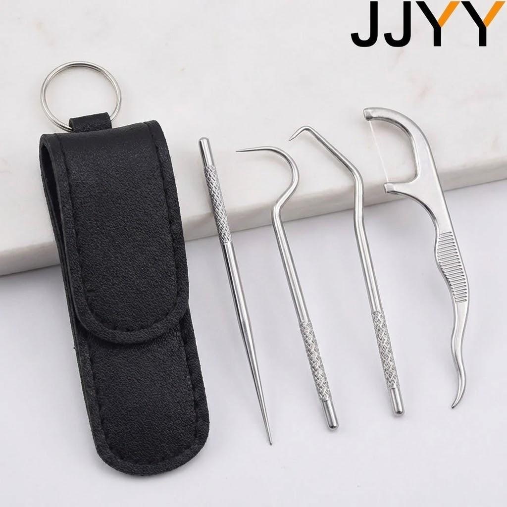 

Portable Titanium Toothpick Set Metal Leather Stand for Outdoor Picnic Camping Hiking 4 Pcs Oral Care Tools чёрный