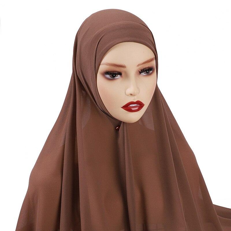 Women Chiffon Hijab Scarf Head Wrap Solid Instant Shawls Muslim Hijabs