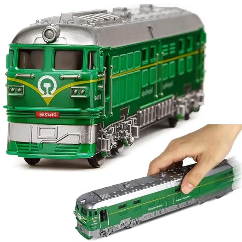 Baby Sound And Light Door Opening Green Retro Train Toys Children's Boy Simulation Universal Moving Car Plastic Model For Gifts