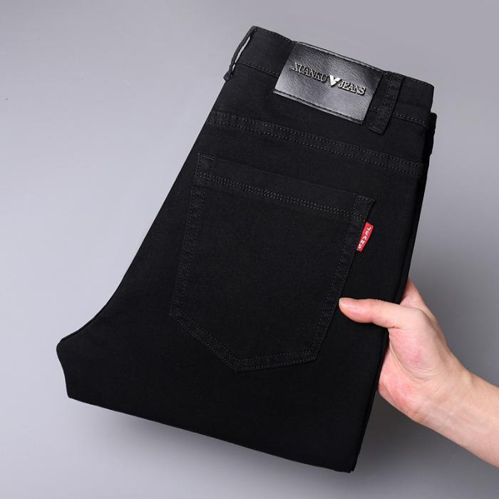 Jaro a podzim Černé elastické džíny Pánské Slim Fit Malé rovné kalhoty Kvalitní Velké Ležérní Pánské kalhoty