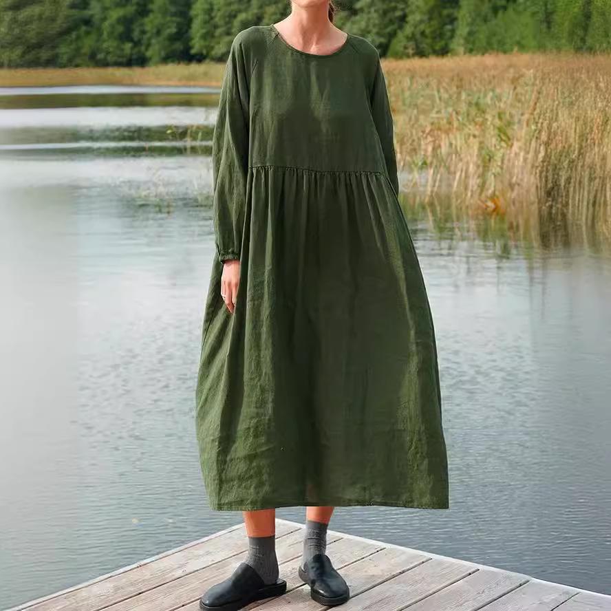 Herbst & Winter Rundhals Langarm Patchwork Kleid