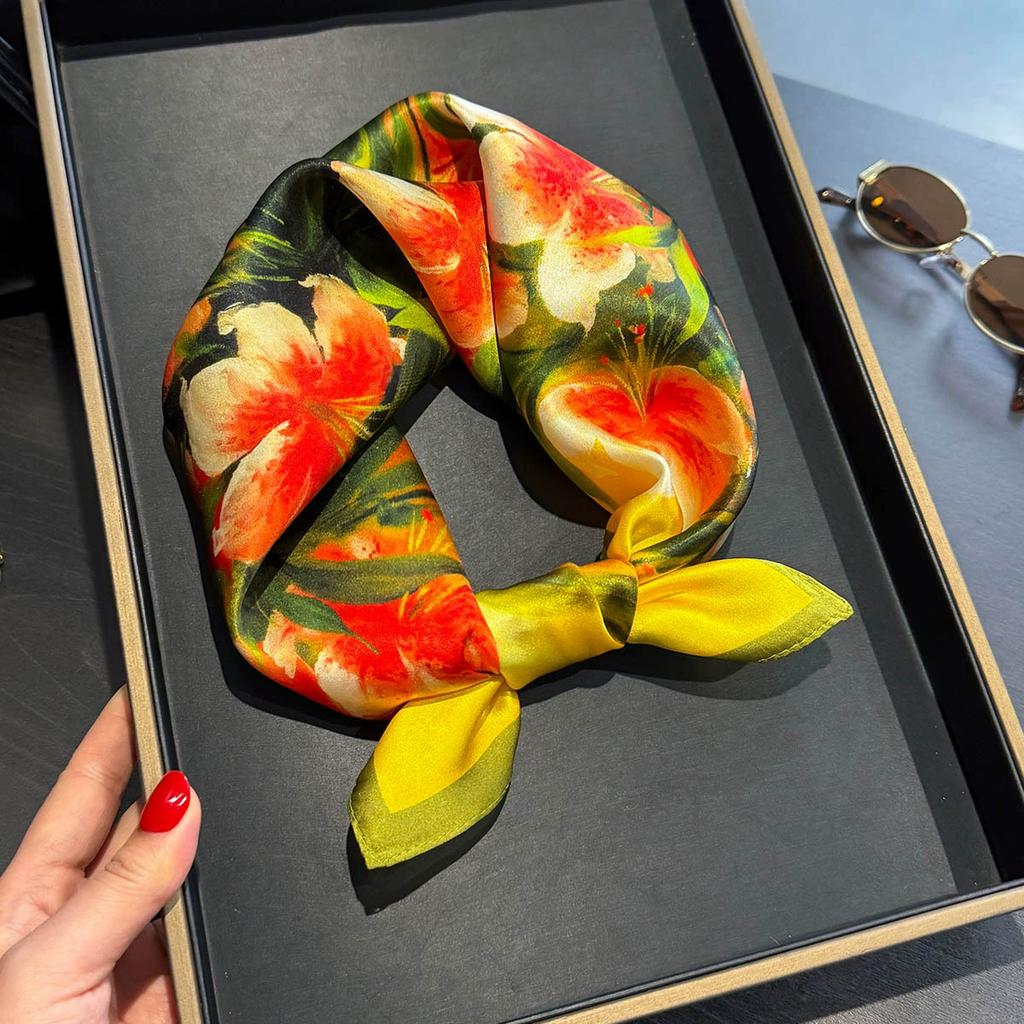 New 100% Natural Real Silk Scarf Women Bandana Square Scarves Wrap Kerchief Mulberry Fashion Luxury High Quality Hijab Sjaal