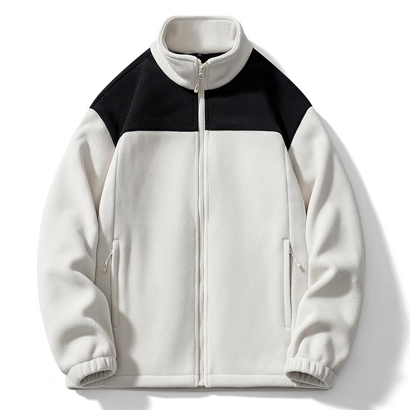 Outdoor Color Matching Fleece Men s Casual Autumn and Winter New Style Men s Plus Velvet Thickened Polar Fleece Jacket Men XS слоновая кость 2639₽