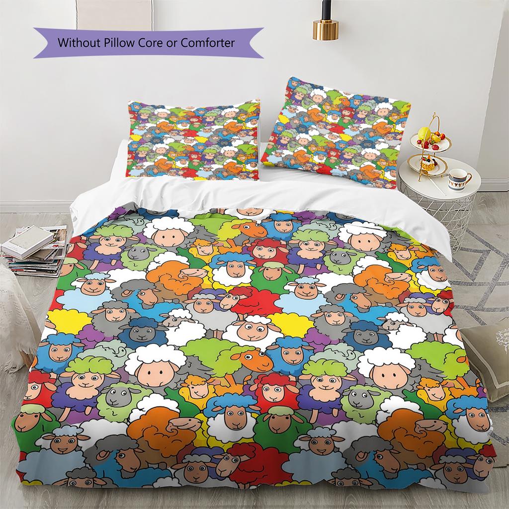 Cartoon Animal Art Pattern Bedding,Quilt Set Quilt Cover Pillowcase Home Birthday Gift (1 * duvet cover + 2 * pillowcase, without core)