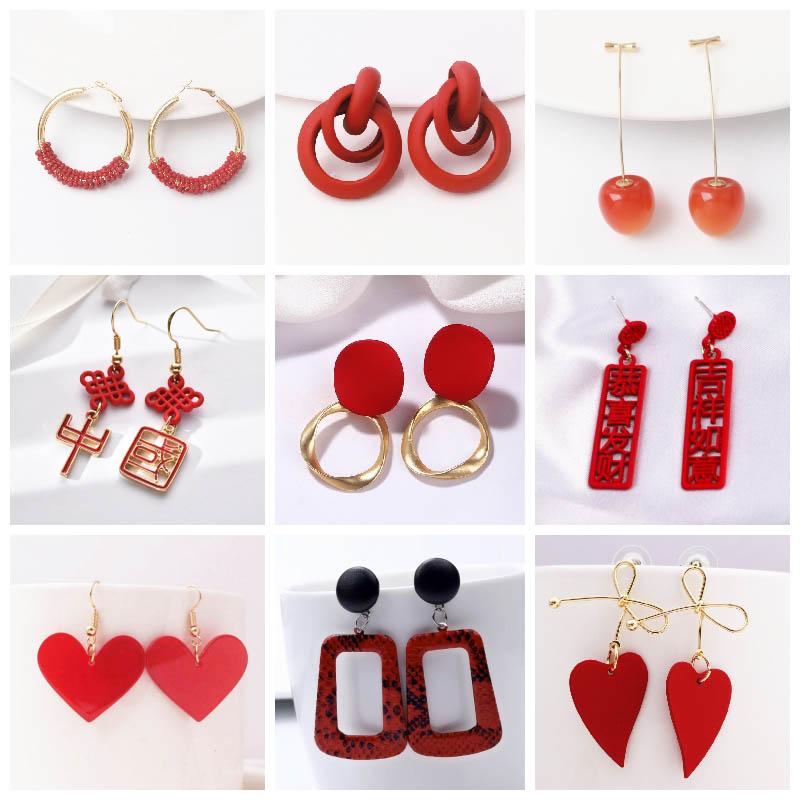 Red Flower Dangle Earrings for Women Metal Butterfly Hanging Earrings Exaggerated Ear Jewelry trend new pendientes mujer