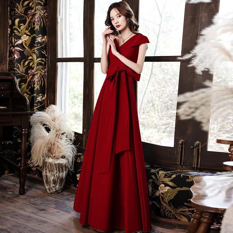 Toast Dress Bridal Burgundy Summer One-shoulder Style Long Dress Order Wedding Return Thank You Dinner Dress Dress