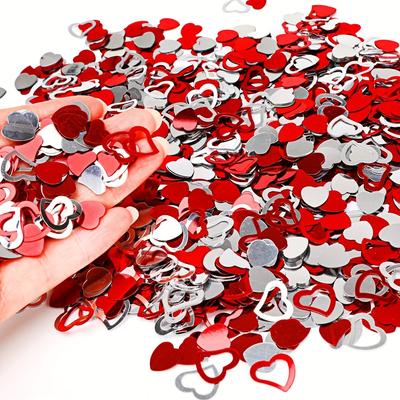 15g Metallic Foil Red Silvery Heart-Shaped Confetti Glitter Sequins for Valentine's Day,Anniversary Party, Home Table Decoration