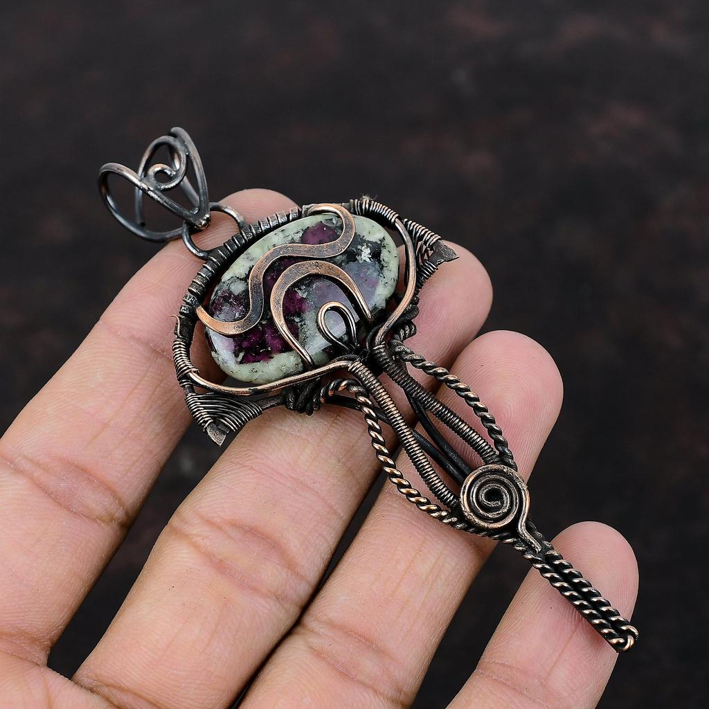 Eudialyte Pendant Copper Wire Wrapped Pendant Eudialyte Jewelry Handmade Natural Gemstone Pendant Anniversary Gift Copper Wire Wrap Jewelry