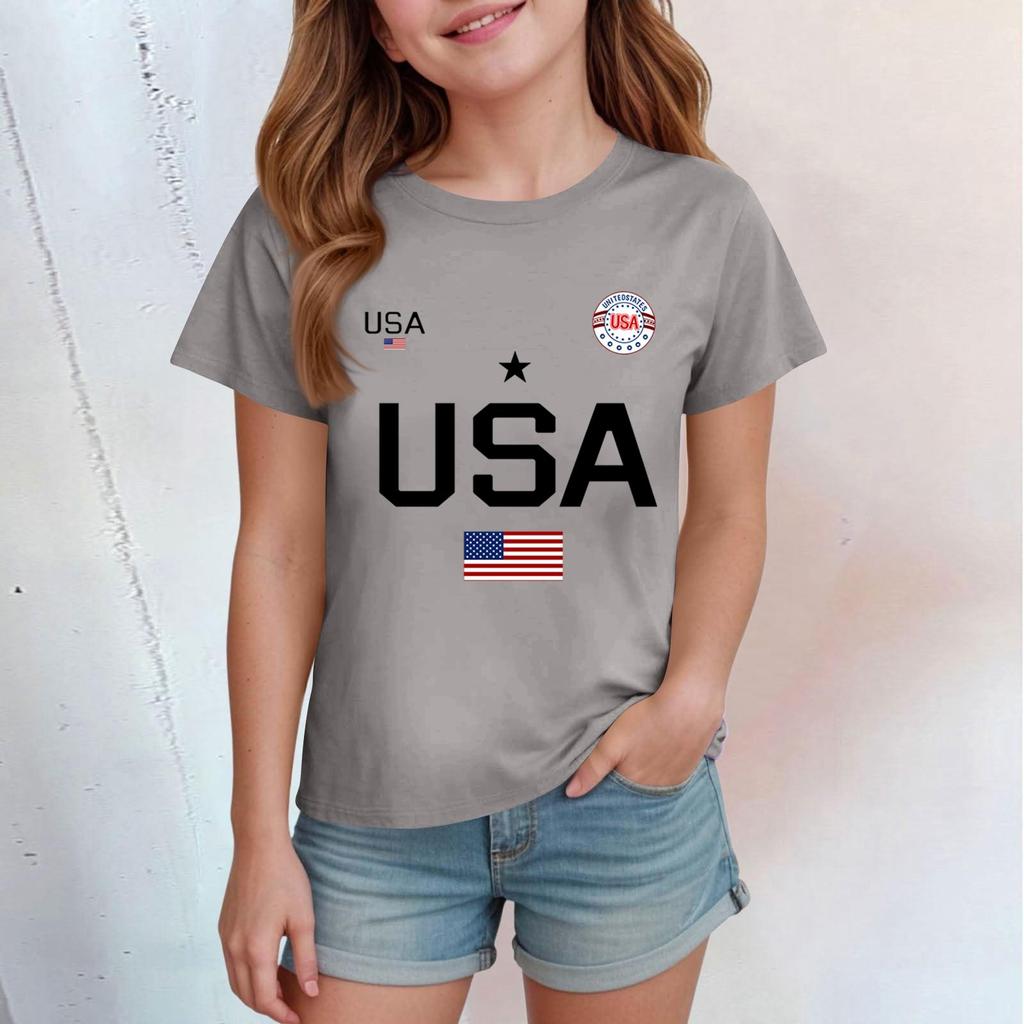 Children's Casual Printed Round Neck Short-sleeved Top