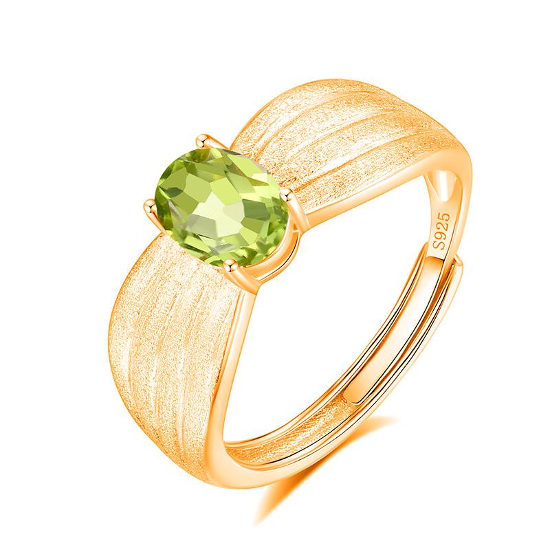 High-end Inlaid Natural Crystal Stone Jewelry Women's French Wire Drawing Process S925 Sterling Silver Niche Light Luxury Ring Women