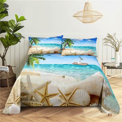2/3 stuks Strand Beddengoed Laken Huis Digitaal Print Polyester Bed Laken Met Kussensloop Print Bedlaken