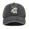 Maltese Dog Baseball Cap Adjustable Cotton Distressed Puppy Print Casual Summer Hat for Pet Lovers