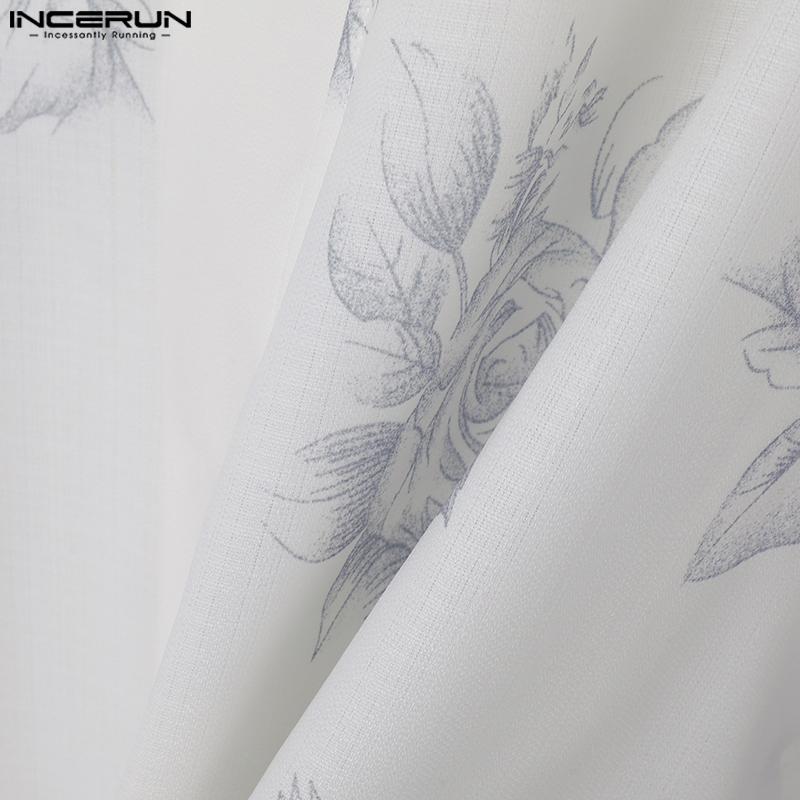 INCERUN Men Retro Floral V-neck Long Sleeve Cardigan Casual Print Tops