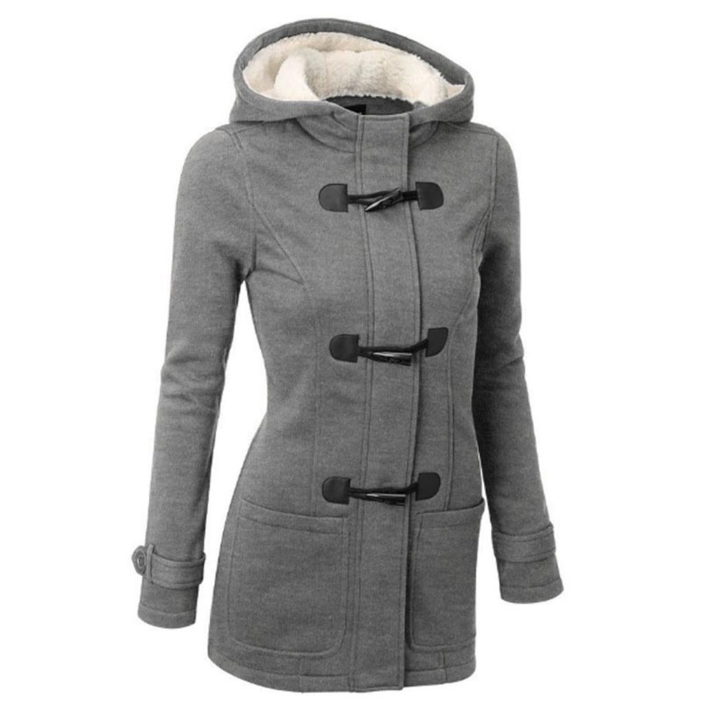 Women's Cotton Blend Hooded Jacket 2025 Classic Horn Leather Buckle Zipper Coat Outerwear