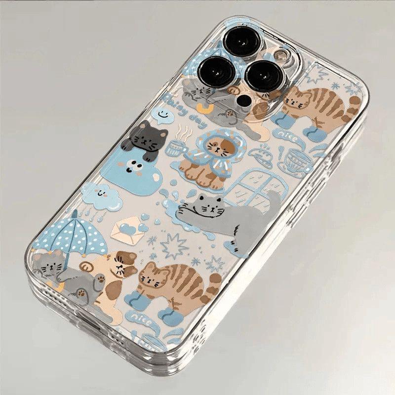 

Rainy Day Cute Cats Collage Phone Case for iPhone 17 16 15 14 13 12 11 16E Series Pro Max Plus Double Layer Protection iphone 15 Plus