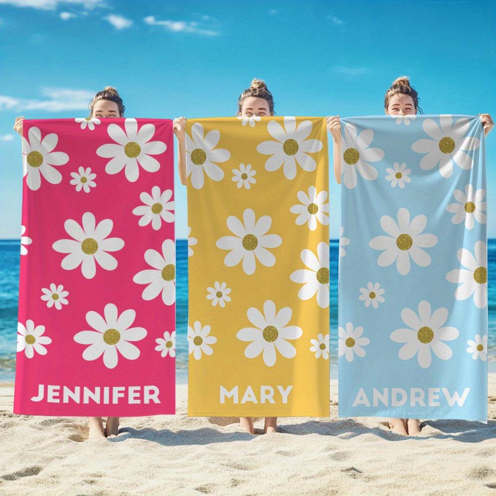 Asciugamano da Spiaggia Personalizzato con Fiore di Margherita Nome Personalizzato Giallo Microfibra Asciugamano da Bagno 160x80cm Morbido Asciugatura Rapida Estate