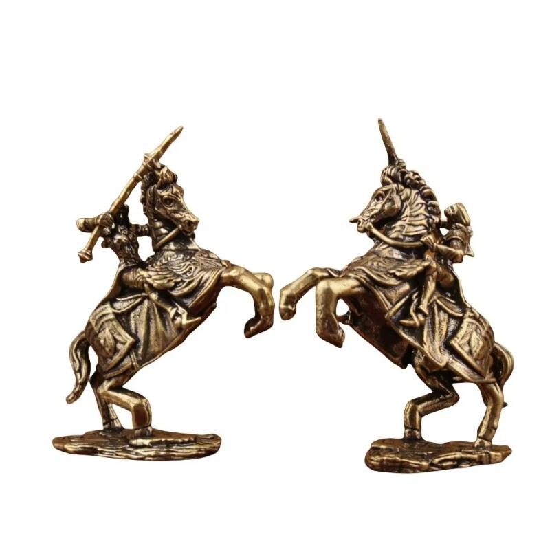 Retro Copper Medieval Knight Statue - Fine Craft Miniature Warrior Figurine Collector's Gift Home Office Decor