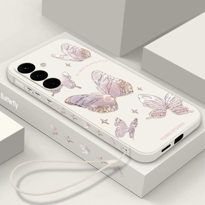 Butterfly Pattern Hand Lanyard Case For Samsung S25 S24 S22 Plus Ultra S23 S21 S20 FE A55 A54 A53 A34 A25 A15 A14 5G A51 A32 A13 TPU Soft Phone Cover