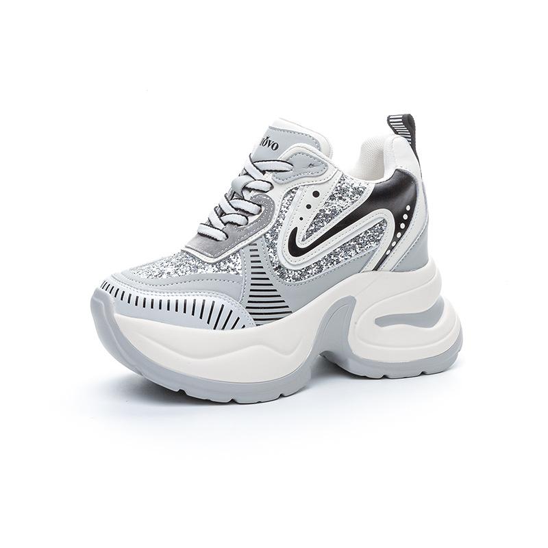 

Thick sole super high heel 12CM dad shoes women s new trendy shoes silver sports and leisure shoes small women 40 сірий колір