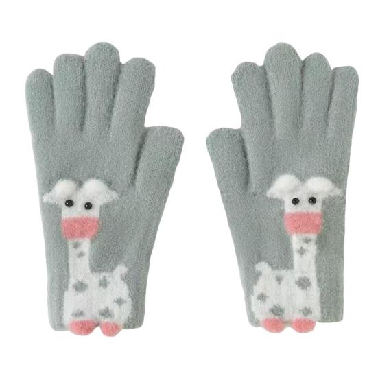1 Pair Women Giraffe Knitted Gloves Winter Warm Thick Yarn Touchscreen Gloves Outdoor Cycling Cold Weather Five-Finger Thermal Gloves