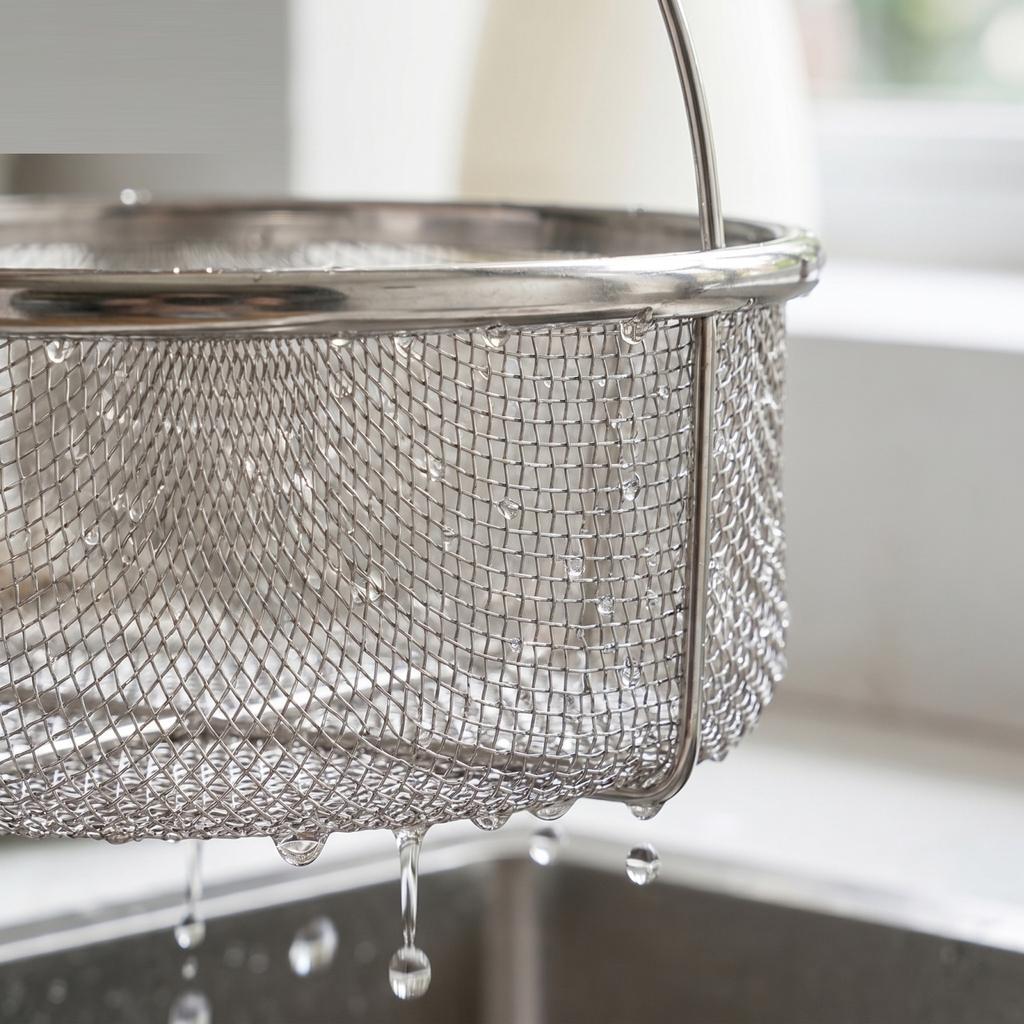 Stainless Steel Collapsible Vegetable Washing Basket with Foldable Handle for Camping Kitchen Use Durable Mesh Strainer Basket
