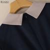 ZANZEA Women Casual Splice Turn Down Collar Loose Short Sleeve Dress