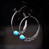 Vintage Silver Turquoise Earrings Punk Style Ear Hook for Women Retro Boho Jewelry