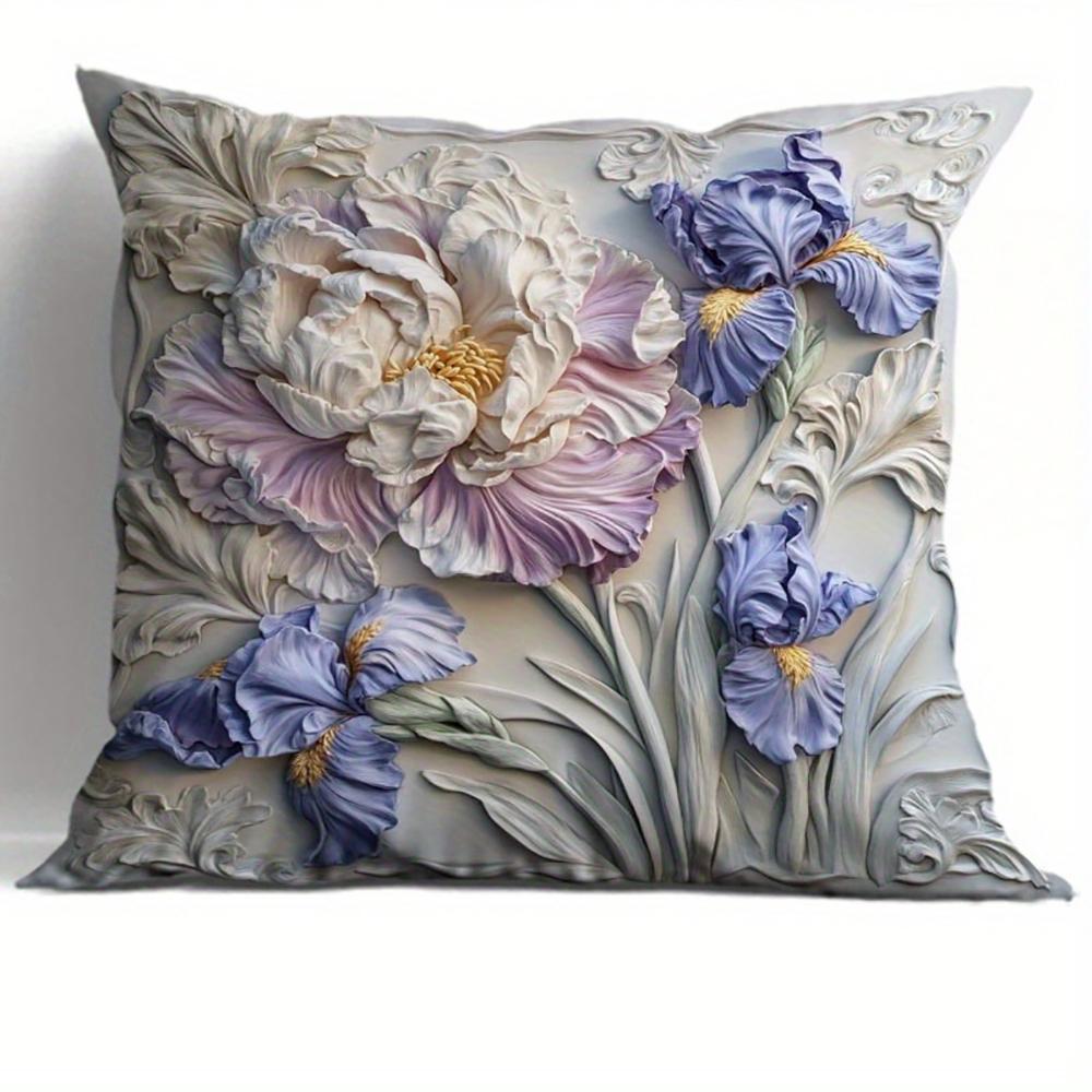Floral Embossed Illustration pillowcaseBedroom Sofa Decorative Cushion Cover With Zipper Soft Cushion Cover