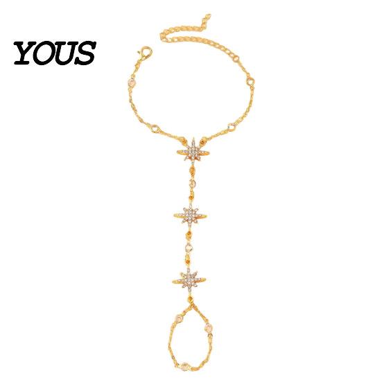 Long-lasting Shine Bracelet Eight-pointed Star Mitten Bracelet, Adjustable Chain Zinc Alloy Sexy Temperament Accessory Sparkling for
