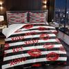 3 Piece Set Sexy Red Lip Pattern Valentine's Day Quilt Set,Including 1 Duvet Cover and 2 Pillowcases(excluding Padding