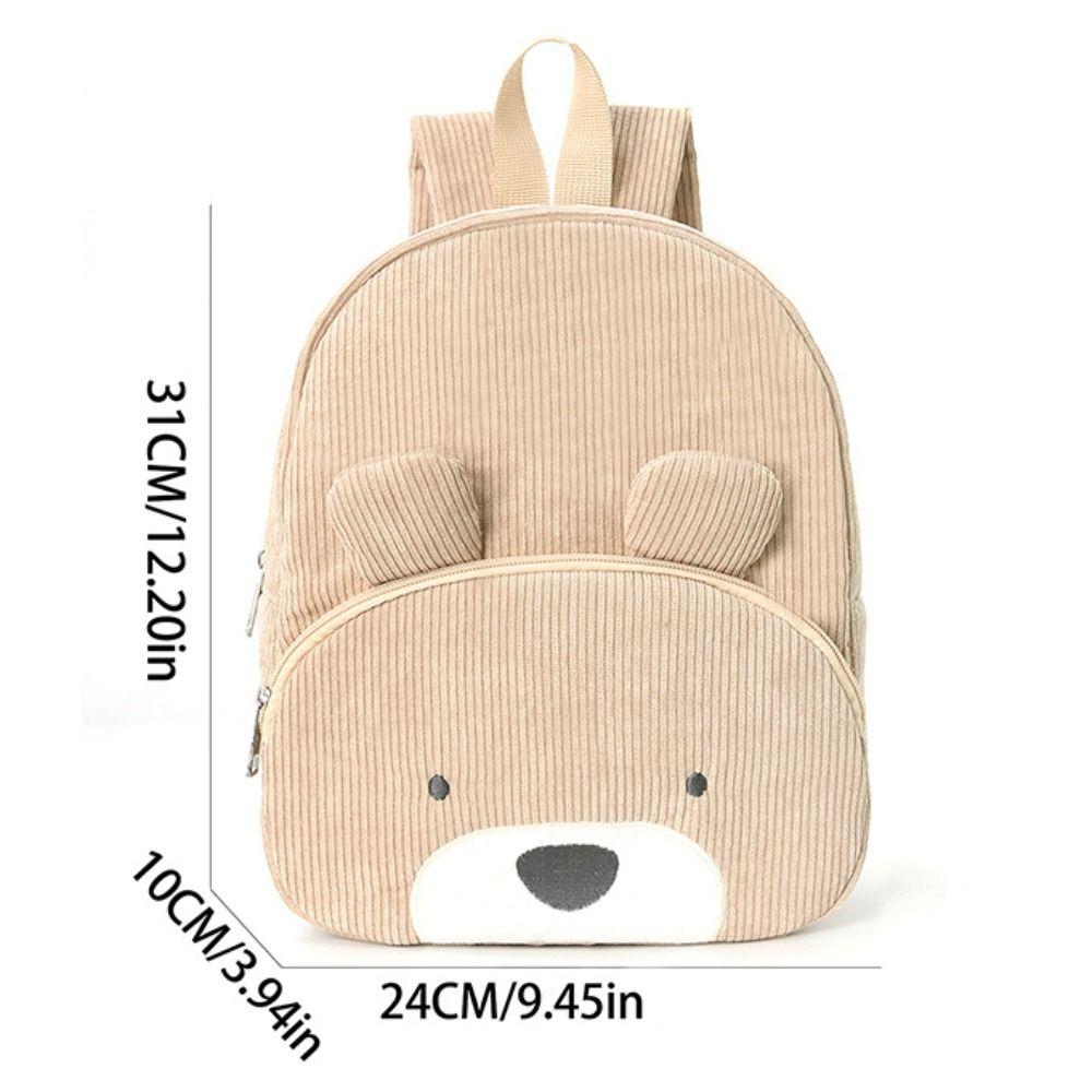 New Corduroy Polyester Bear Shoulders Bag Beige Black Large Capacity Versatile Backpack Washable School Bag Men Women