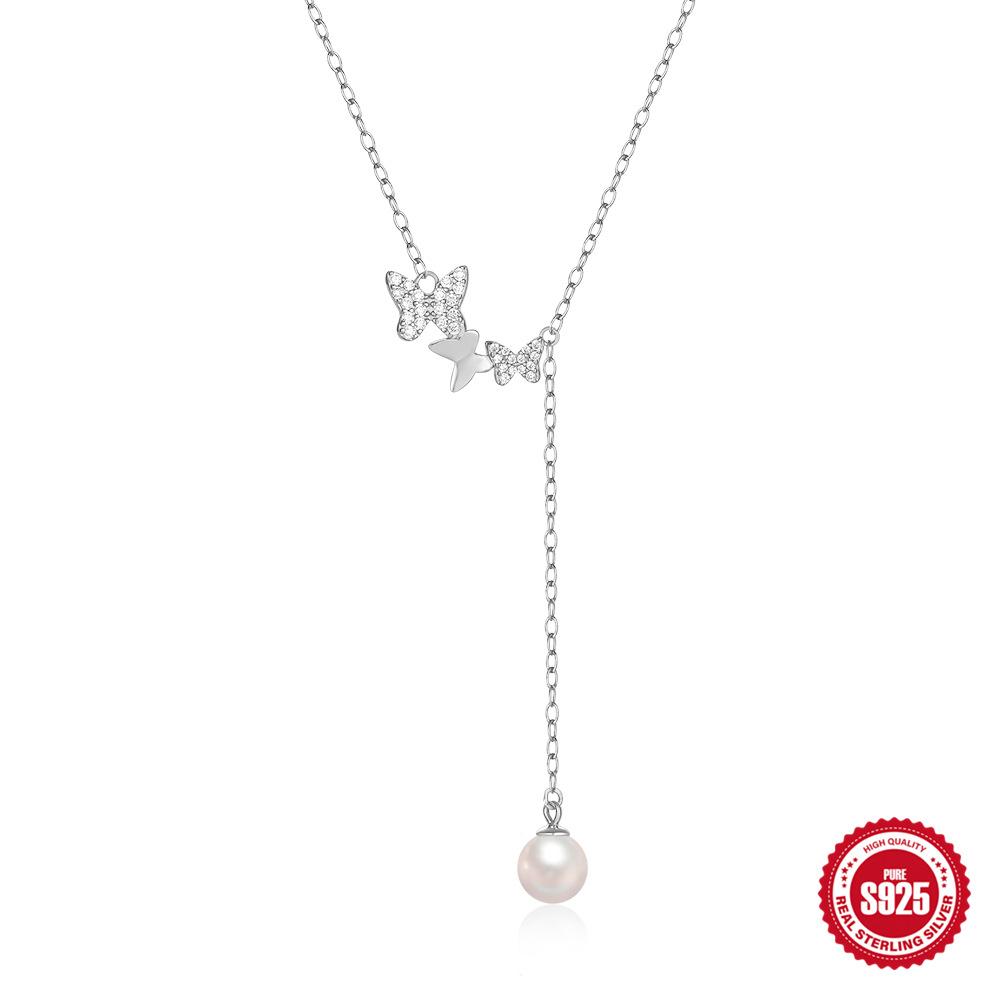 

Модный стиль S925 стерлинговое серебро сказочный размер бабочка бриллиант жемчуг женская ключица с ожерельем 925 Silver платиновый