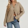 Damen Langarm Zopfmuster Strickjacke Farbe Lässiger Pullover Top