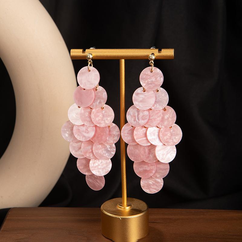 Flower Temperament Fringed Earrings Round Shell Fringed Leisure Vacation Style Earrings Atmospheric Light Luxury High-End Earrings
