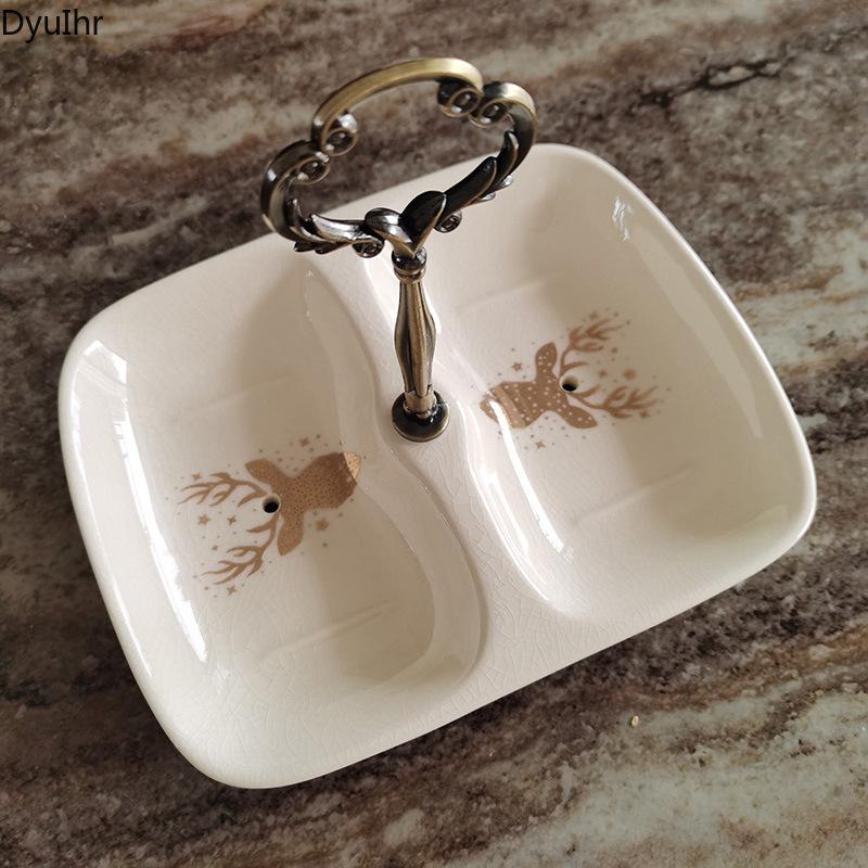 Europejski styl Pęknięta ceramika Dwukomorowe mydelniczka Domowe Drenujący uchwyt Mydelniczka Mydelniczka Łazienkowa Taca na mydło