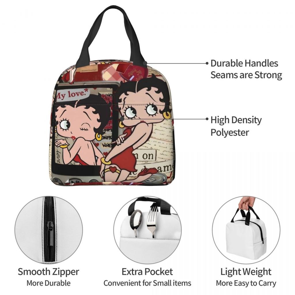 B-Bettys Boops Insulated Lunch Bag Food Container Portable Cooler Thermal Lunch Boxes For School Office