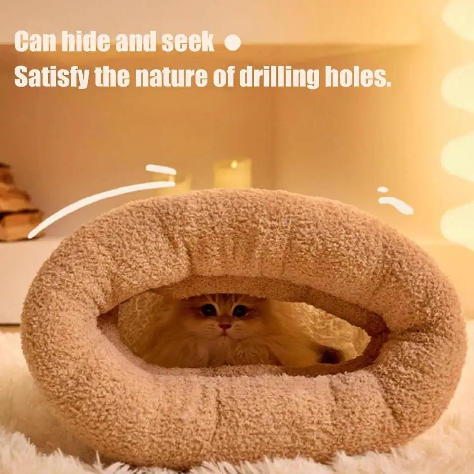 Katzen Winterschlafsack Weicher Plüsch Katzensack Selbsterwärmendes Katzenhöhlenbett für Wohnungskatzen Katzenverstecke 360°-Umschlag Haustier Kuschelsack