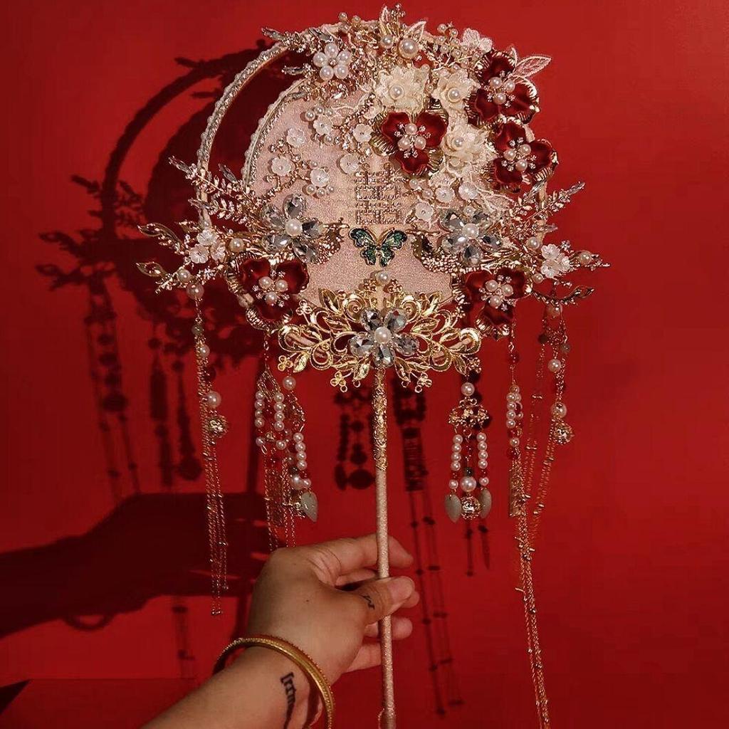 Luxury Double-Sided Phoenix Round Fan for Bridal, Xiuhe Dress, and Ancient Style; Perfect Gift for Bestie.