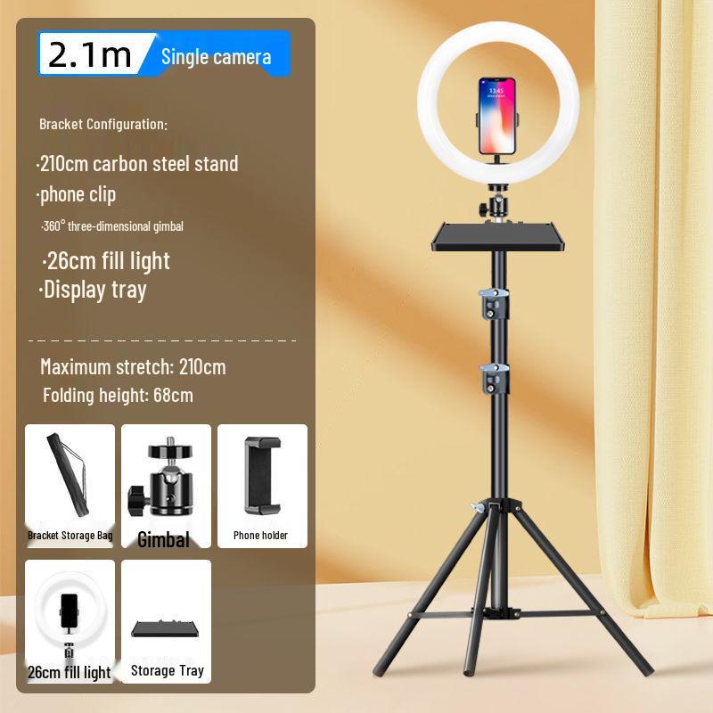 Dual Phone Live Streaming Stand with Multi-Camera Holder and Fill Light for Douyin
