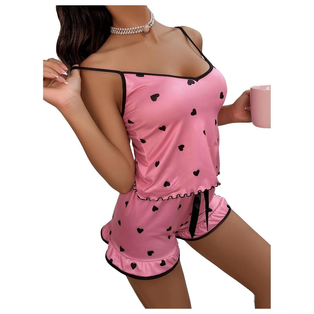 Printed Pyjama Sets For Women Soft Two Piece Loungewear Sets Sleeveless Tops Shorts Matching Pyjamas Nightwear